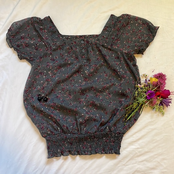 Retro Gray Petit Floral with Blouse size S - Picture 2 of 6